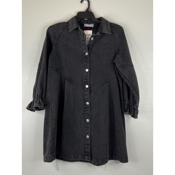Blue B Collection Women Medium Black Denim Dress Distressed Button Front NWT - Picture 1 of 8